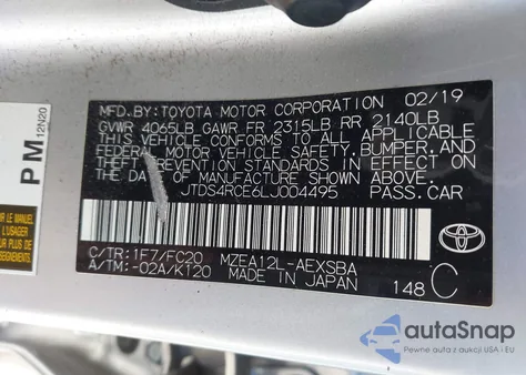 2020 Toyota Corolla Se from USA, damaged, VIN JTDS4RCE6LJ004495